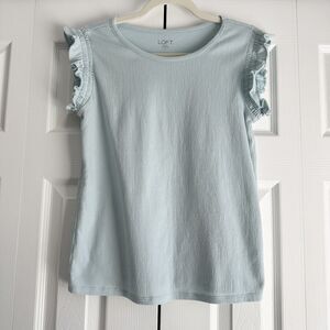 LOFT Women's Ruffle Sleeve Textured Knit Top Light Blue Size XS